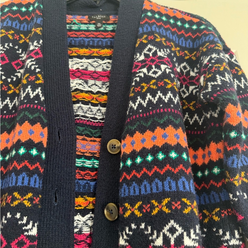 Talbots Navy and Multicolor Knit Cardigan - Picture 3 of 5
